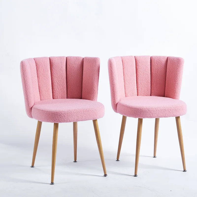 Pink Short Fur Dining Chairs with Metal Legs (Set of 2)