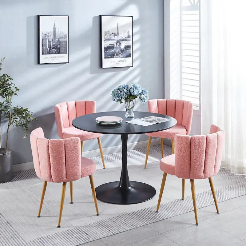 Pink Short Fur Dining Chairs with Metal Legs (Set of 2)