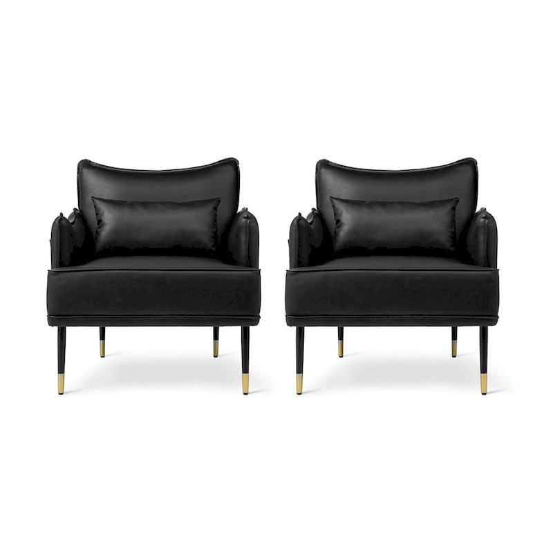 Mid-Century-Modern-Sessel aus Kunstleder mit Seitentasche (2er-Set)