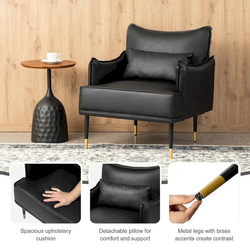 Mid-Century-Modern-Sessel aus Kunstleder mit Seitentasche (2er-Set)
