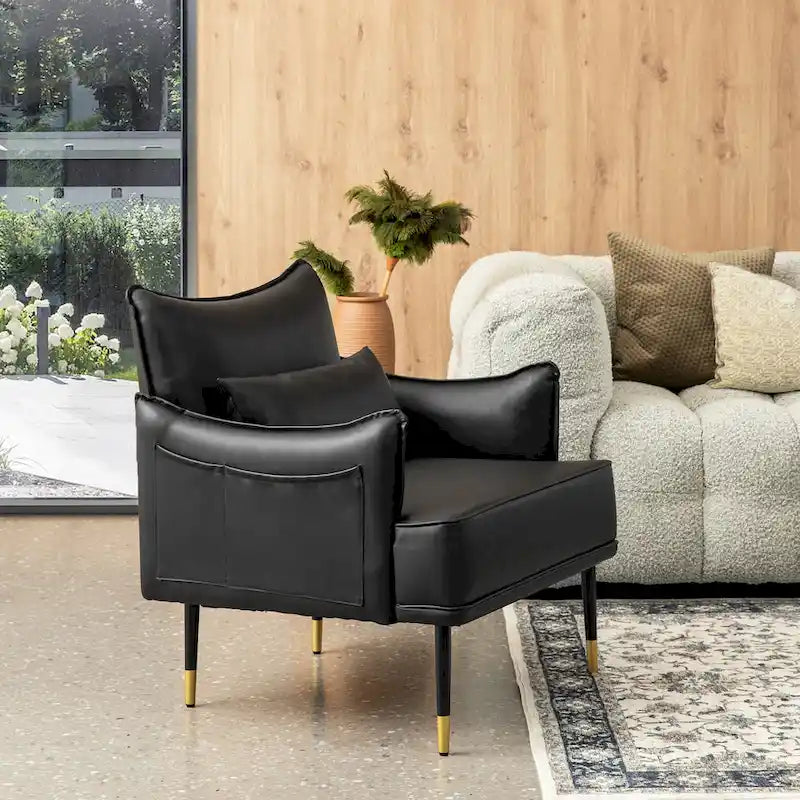 Mid-Century-Modern-Sessel aus Kunstleder mit Seitentasche (2er-Set)