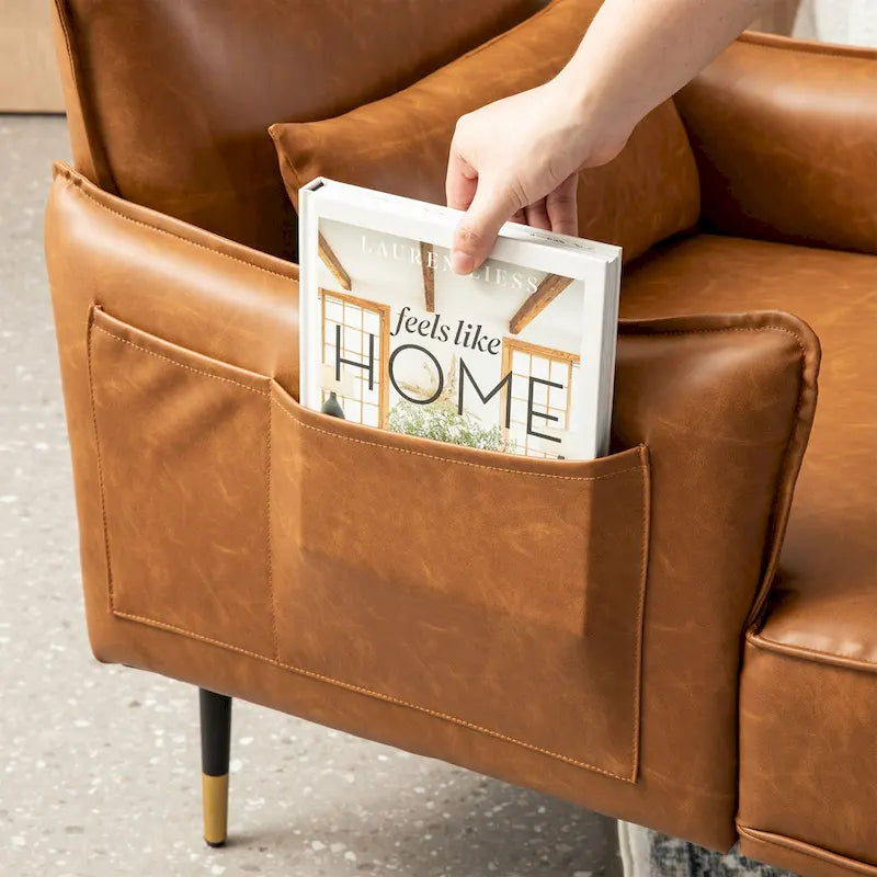 Mid-Century-Modern-Sessel aus Kunstleder mit Seitentasche (2er-Set)