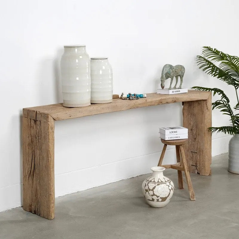 Vintage Waterfall Console Table in Weathered Natural Wood