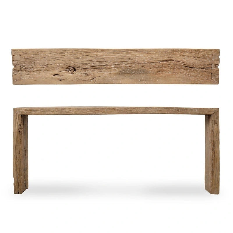 Vintage Waterfall Console Table in Weathered Natural Wood