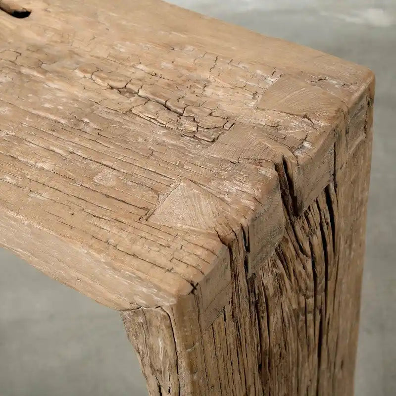 Vintage Waterfall Console Table in Weathered Natural Wood