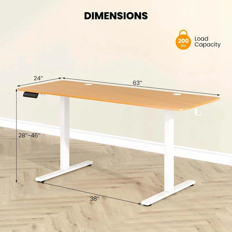 Biurko elektryczne z regulacją wysokości 63" x 24", do pracy na siedząco i stojąco