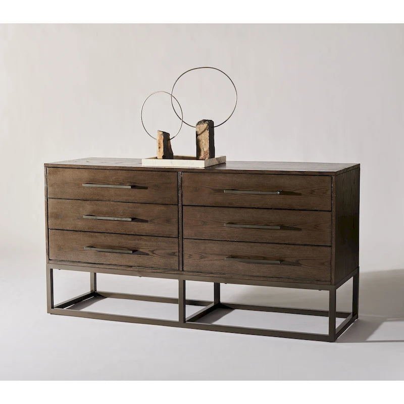 6-Drawer White Dresser with Brass Pulls