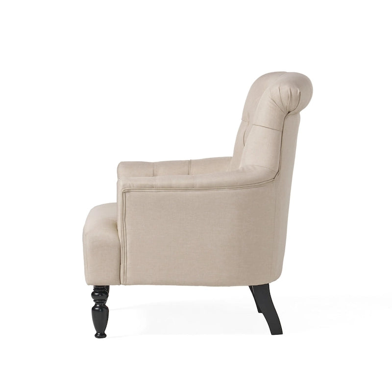 Tufted Club Armchair with Rolled Backrest