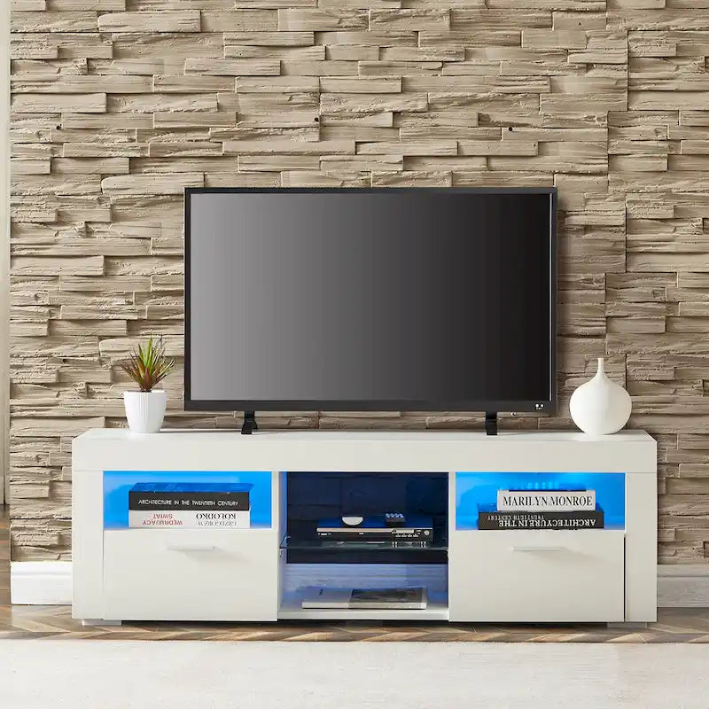 Modern 51-in Glass Shelf Storage TV Stand for TVs up to 69-in with LED Light