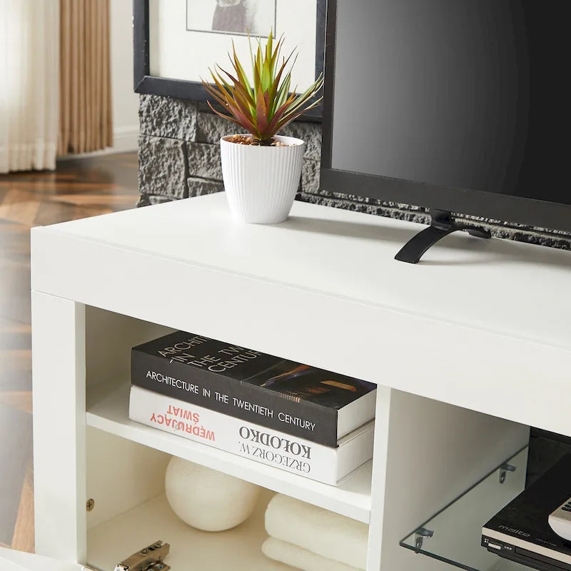 Modern 51-in Glass Shelf Storage TV Stand for TVs up to 69-in with LED Light