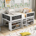 Niedriges Twin-Hochbett mit 2 verschiebbaren Regalen, Leiter und Tafel