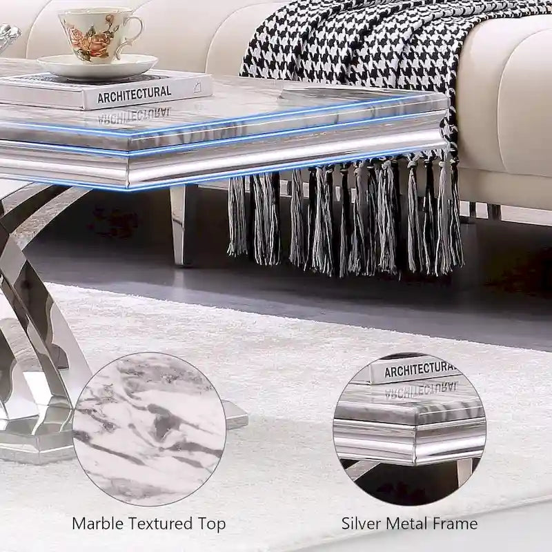 Moderner Couchtisch, 48 Zoll, rechteckig, mit X-förmigem Sockel für das Wohnzimmer