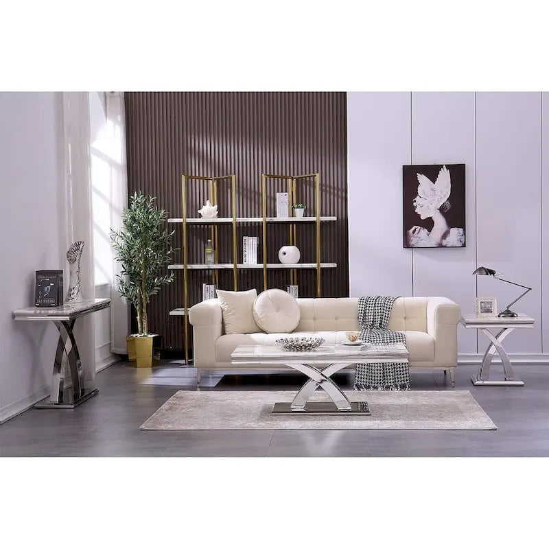 Moderner Couchtisch, 48 Zoll, rechteckig, mit X-förmigem Sockel für das Wohnzimmer