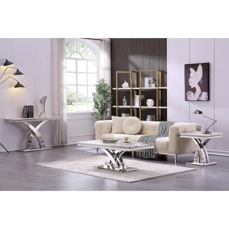 Moderner Couchtisch, 48 Zoll, rechteckig, mit X-förmigem Sockel für das Wohnzimmer