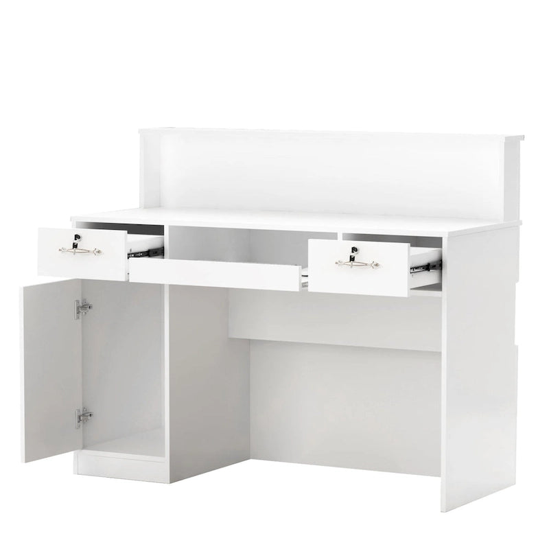 Reception desk rettangolare in legno con vano illuminato
