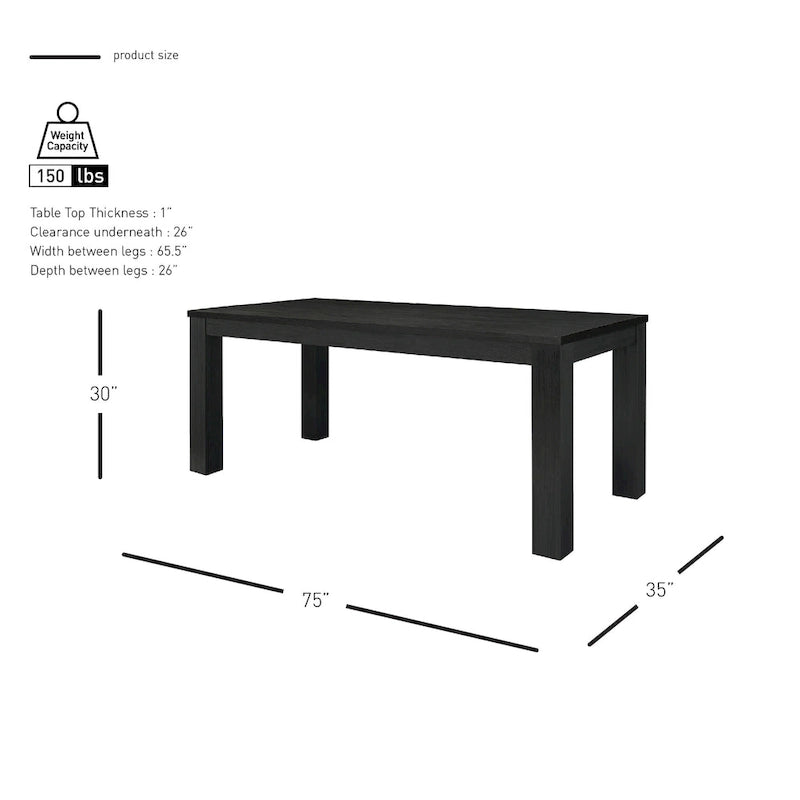 75-Inch rechteckiger Esstisch aus massivem Akazienholz mit quadratischen Beinen