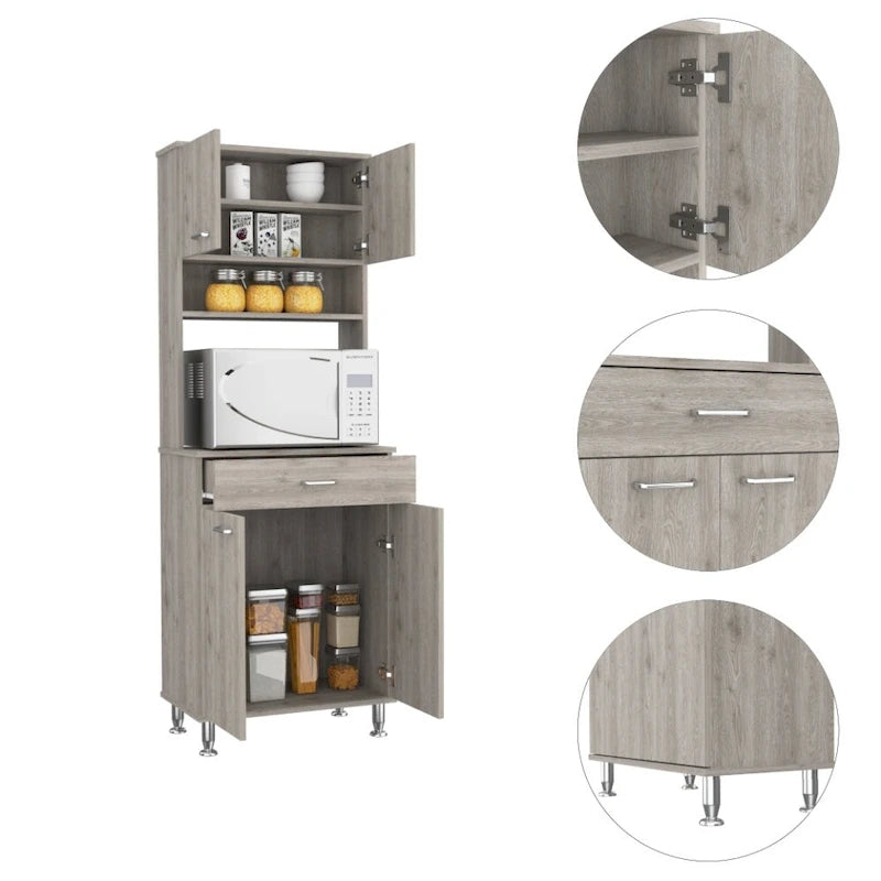 2-Piece Kitchen Set – Pantry Cabinet and Foldable Wall Table in Light Gray