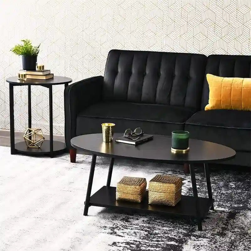 Ovaler rustikaler Couchtisch mit Ablage - 23.43D x 39.37W x 16.54H