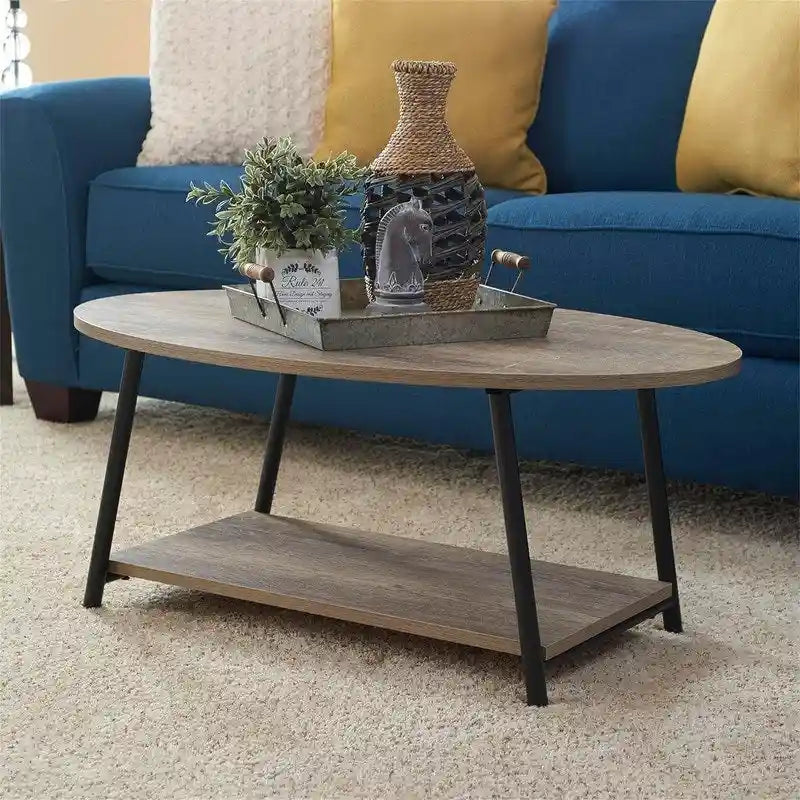 Ovaler rustikaler Couchtisch mit Ablage - 23.43D x 39.37W x 16.54H