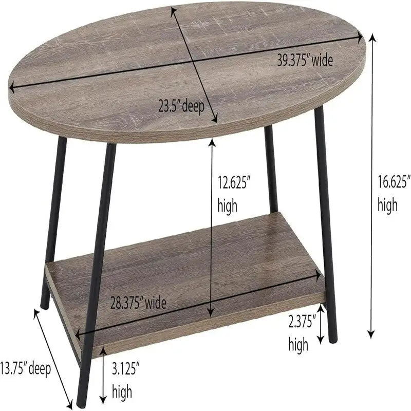 Ovaler rustikaler Couchtisch mit Ablage - 23.43D x 39.37W x 16.54H
