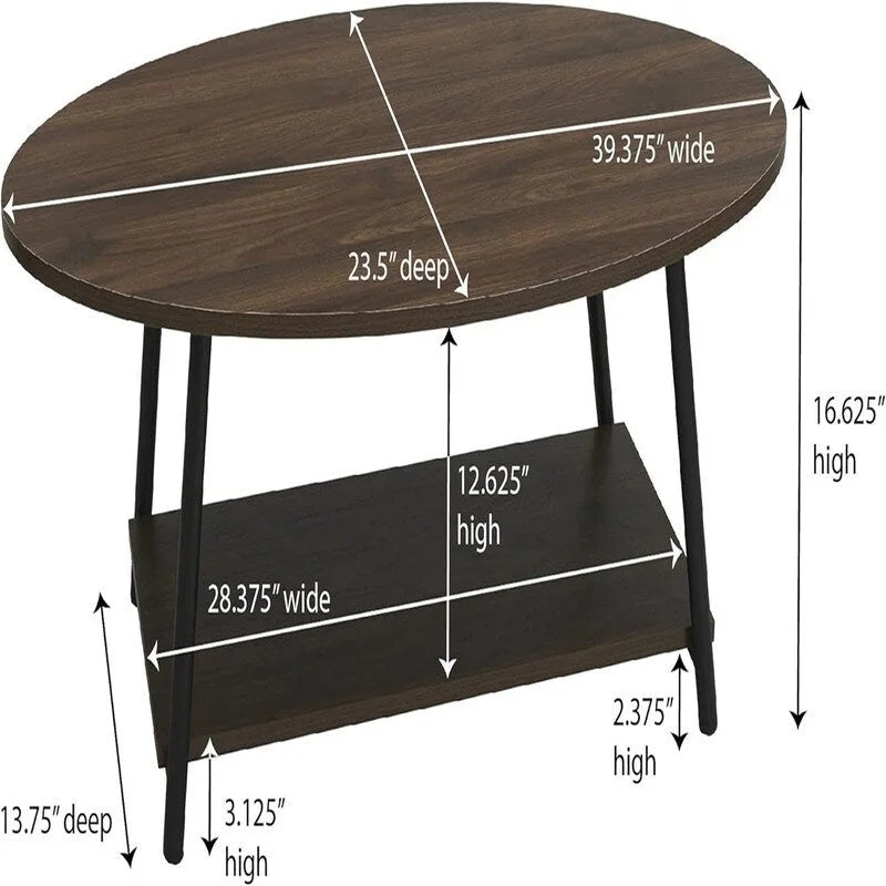 Ovaler rustikaler Couchtisch mit Ablage - 23.43D x 39.37W x 16.54H