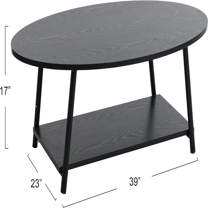 Ovaler rustikaler Couchtisch mit Ablage - 23.43D x 39.37W x 16.54H