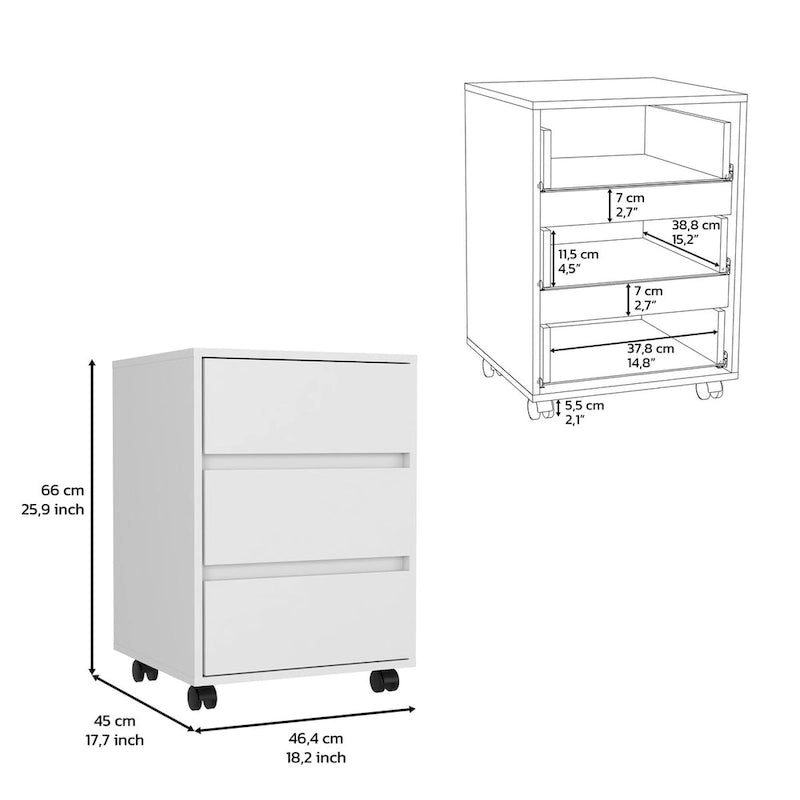 3-Drawer Mobile File Cabinet in White