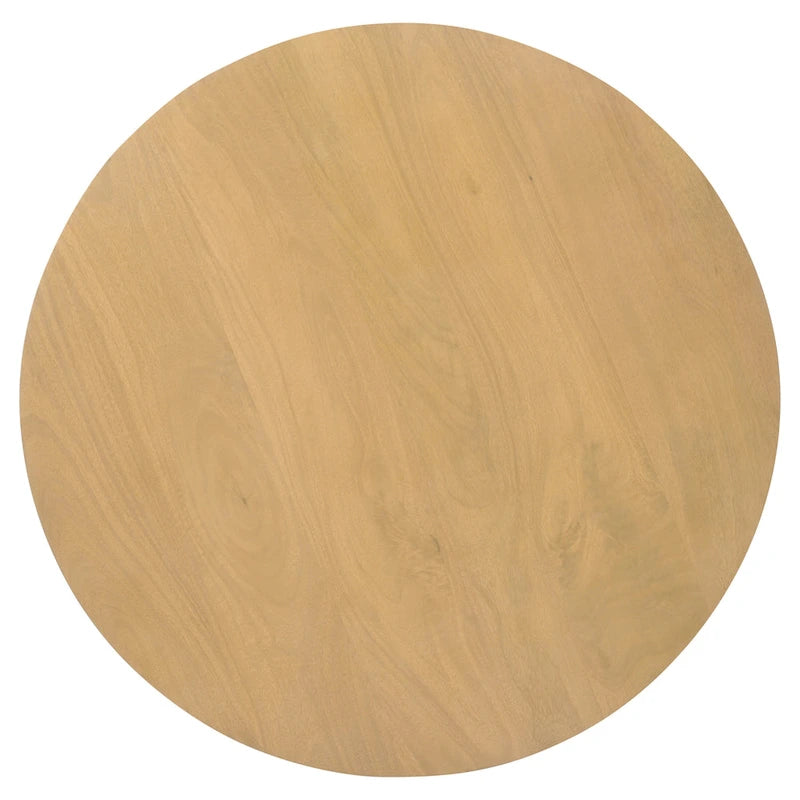 Runder Couchtisch aus Mangoholz mit geriffeltem Fuß, 34" - Naturbraun