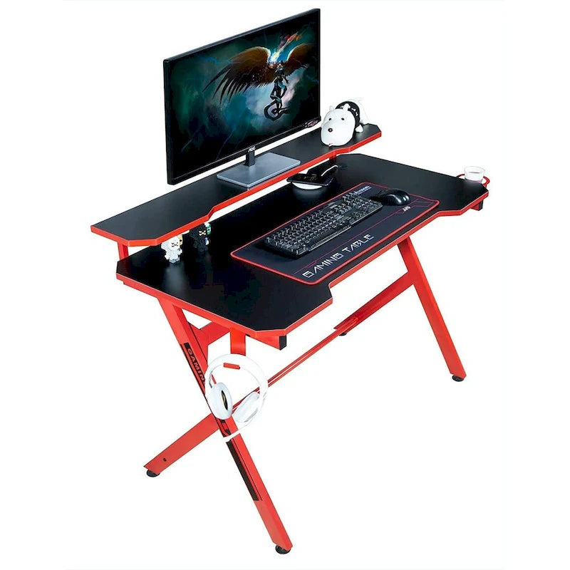48" R-Shaped Gaming Computer Desk with Removable Monitor Stand