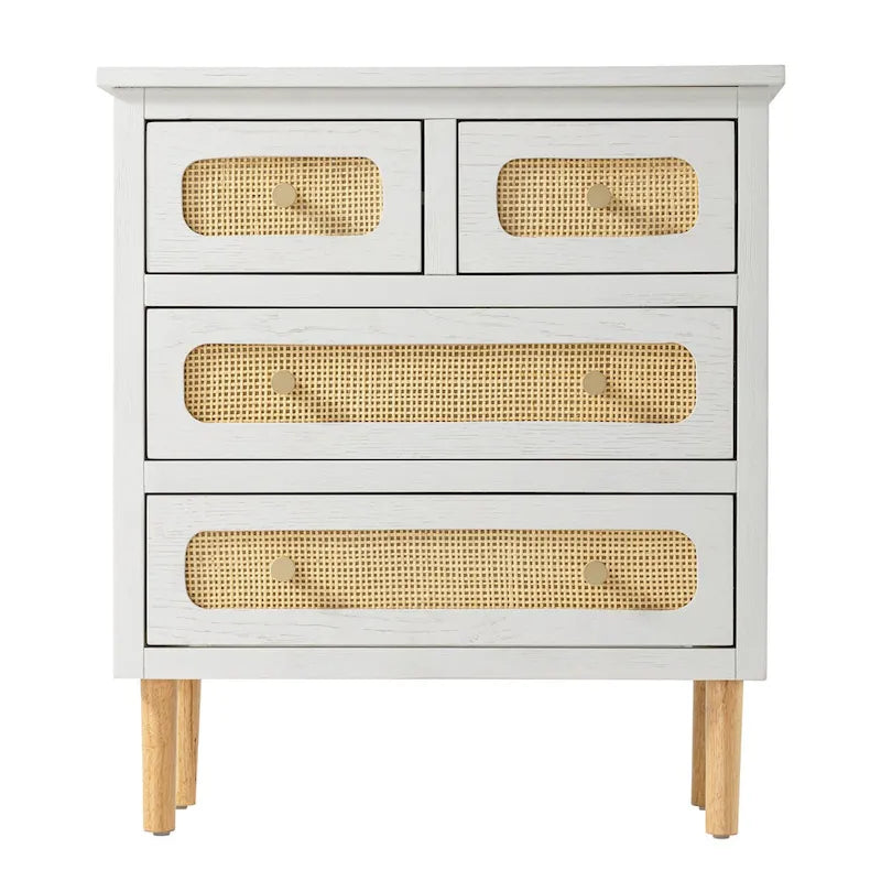 Wicker Rattan 4-Drawer Chest in White