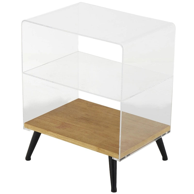 Acrylic 1-Shelf Side End Accent Table with Wood Base and Black Legs – Clear