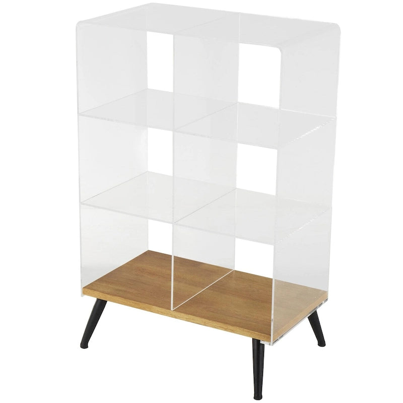 Acrylic 1-Shelf Side End Accent Table with Wood Base and Black Legs – Clear