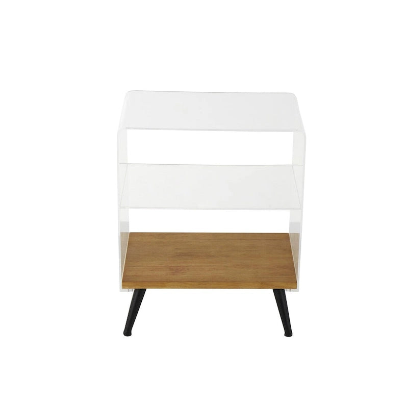 Acrylic 1-Shelf Side End Accent Table with Wood Base and Black Legs – Clear