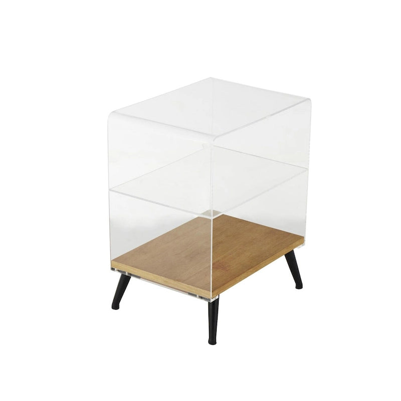 Acrylic 1-Shelf Side End Accent Table with Wood Base and Black Legs – Clear