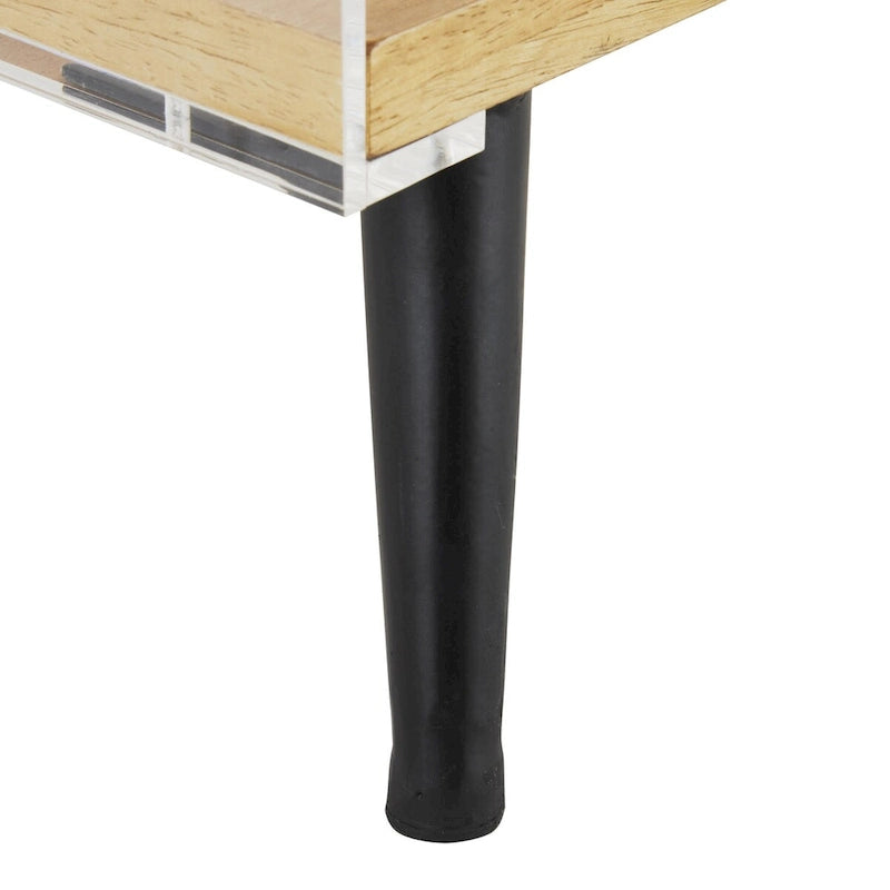 Acrylic 1-Shelf Side End Accent Table with Wood Base and Black Legs – Clear