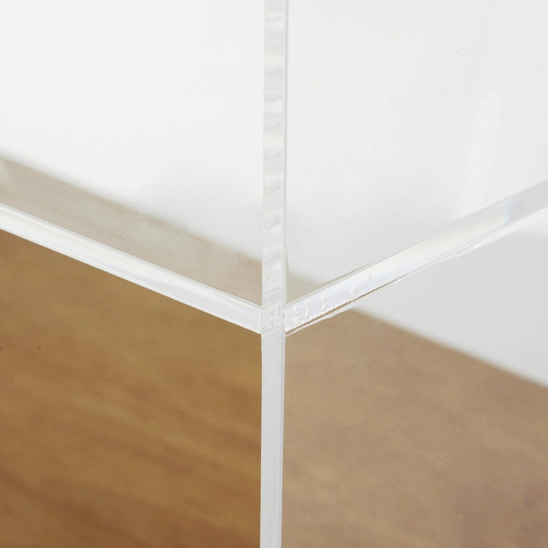 Acrylic 1-Shelf Side End Accent Table with Wood Base and Black Legs – Clear
