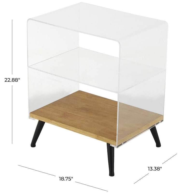 Acrylic 1-Shelf Side End Accent Table with Wood Base and Black Legs – Clear